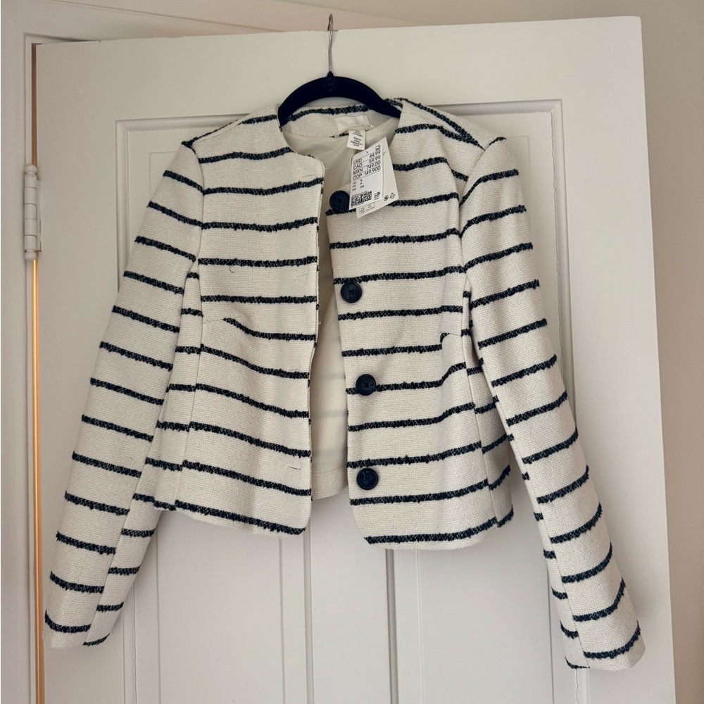 H&M Black and White Striped Blazer